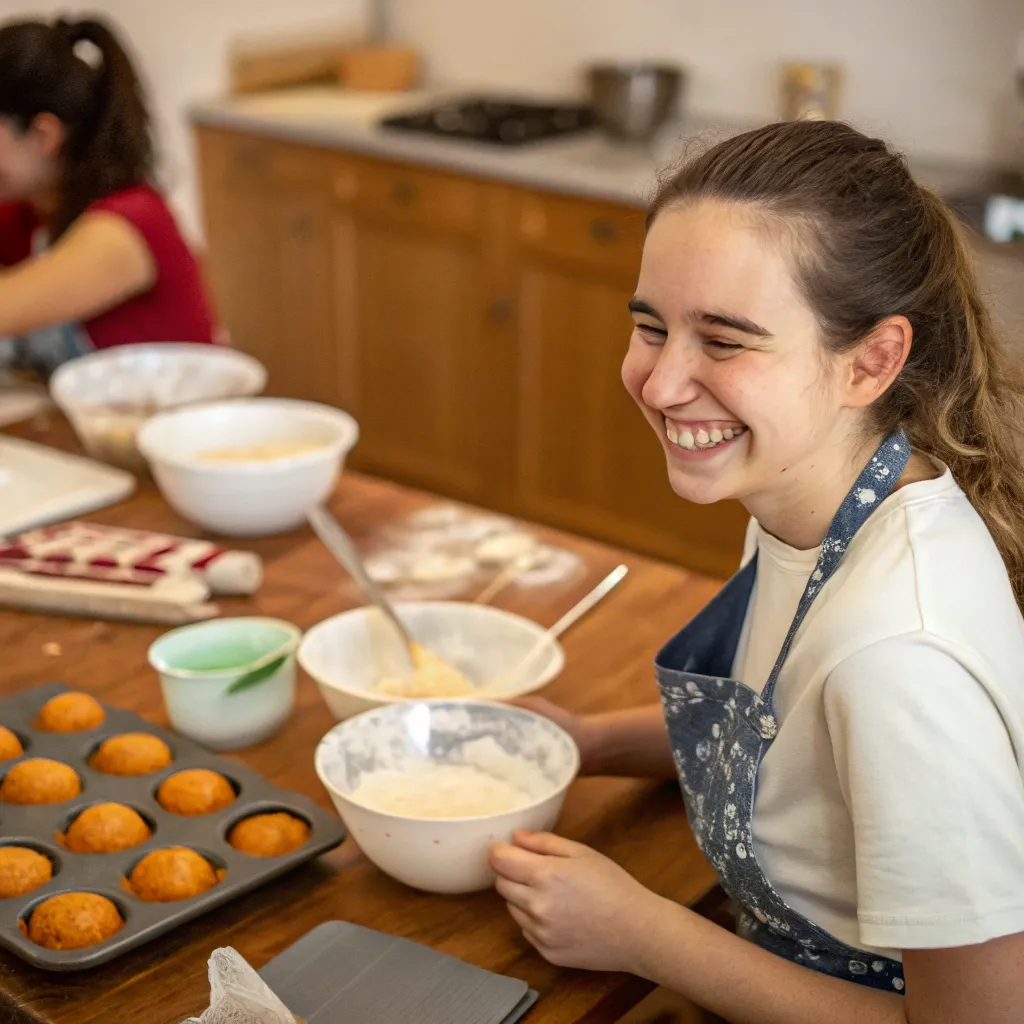 Baking class participant smiling